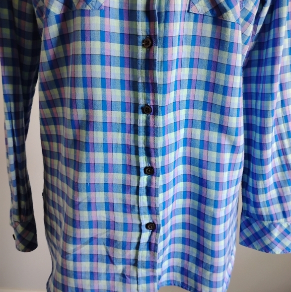Talbots 100% Cotton Plaid Button Up Shirt Blue Purple Colorful Classic Sz Large - Picture 3 of 15